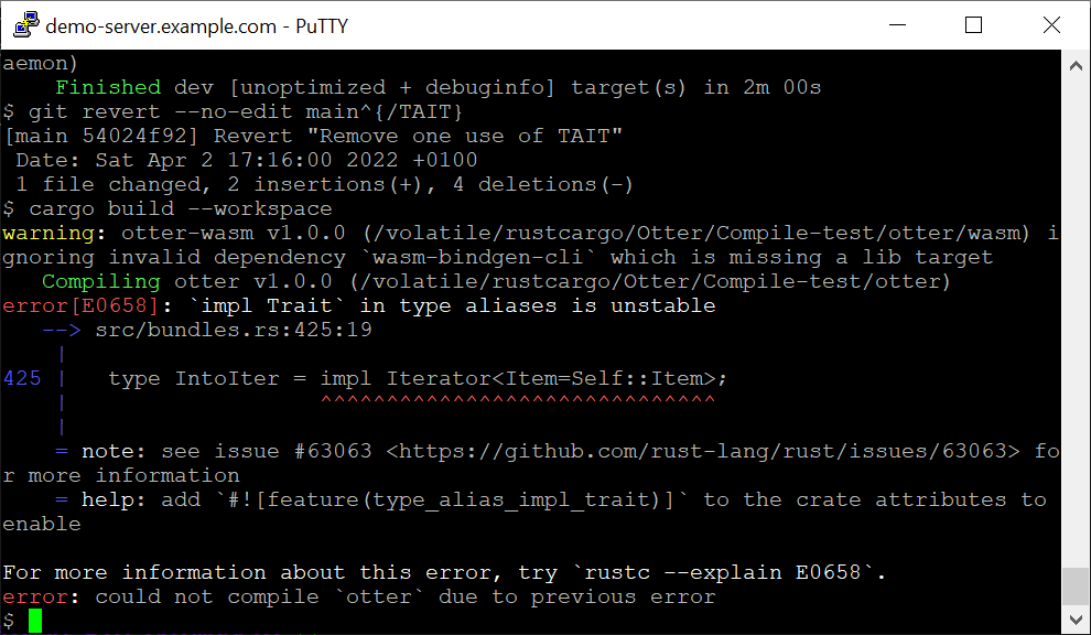 PuTTY SSH session on Windows